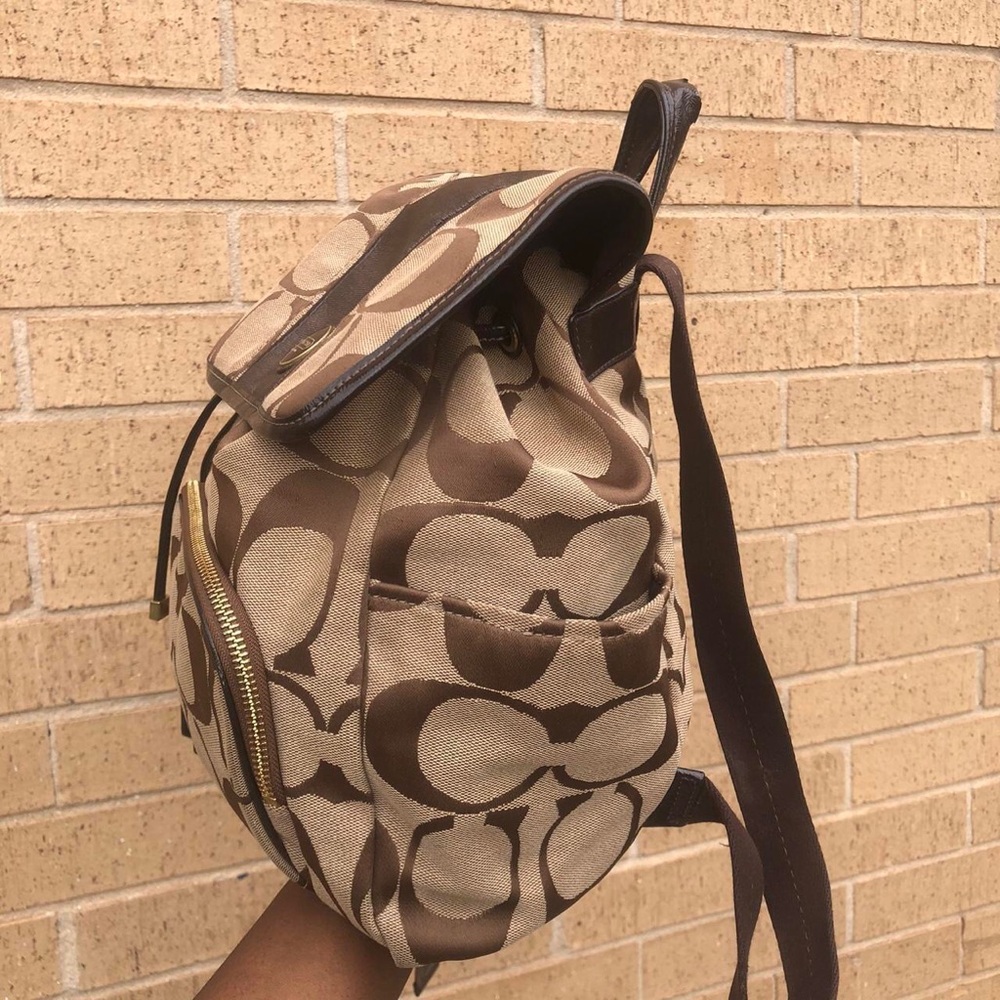 Coach Signature Monogram Brown Backpack Bag Purse Preppy Academia Y2K F21928 - Picture 4 of 7